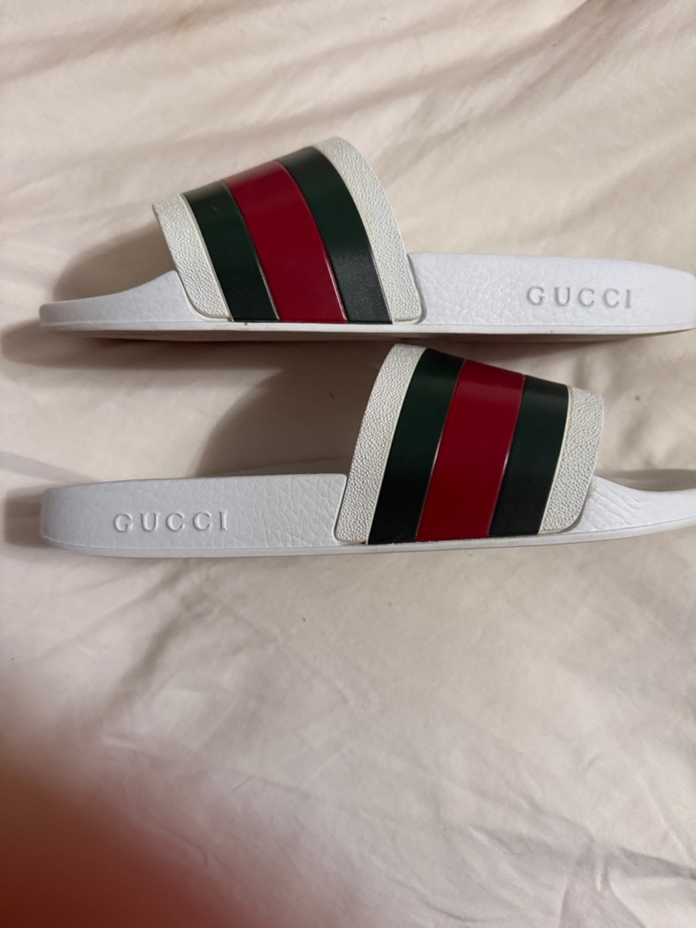 Gucci White Slide Sandals with Red & Green Stripes - Picture 4 of 6